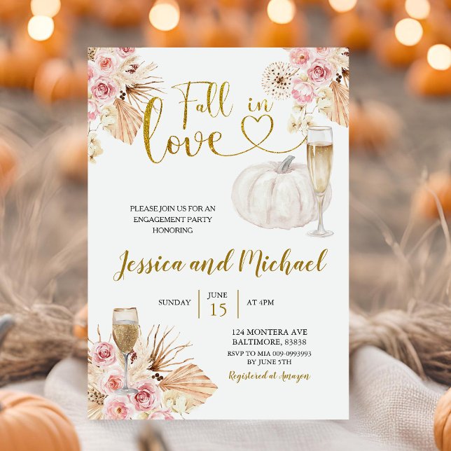 Boho Floral Fall In Love Pumpkin Engagement Party Invitation (Creator Uploaded)