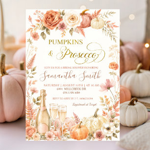 Boho Floral Fall Pumpkin and Prosecco Bridal Invitation