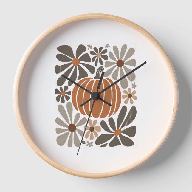 Boho Floral Fall Pumpkin Season Clock (Front)