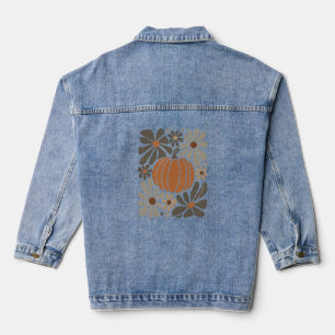 Boho Floral Fall Pumpkin Season Denim Jacket