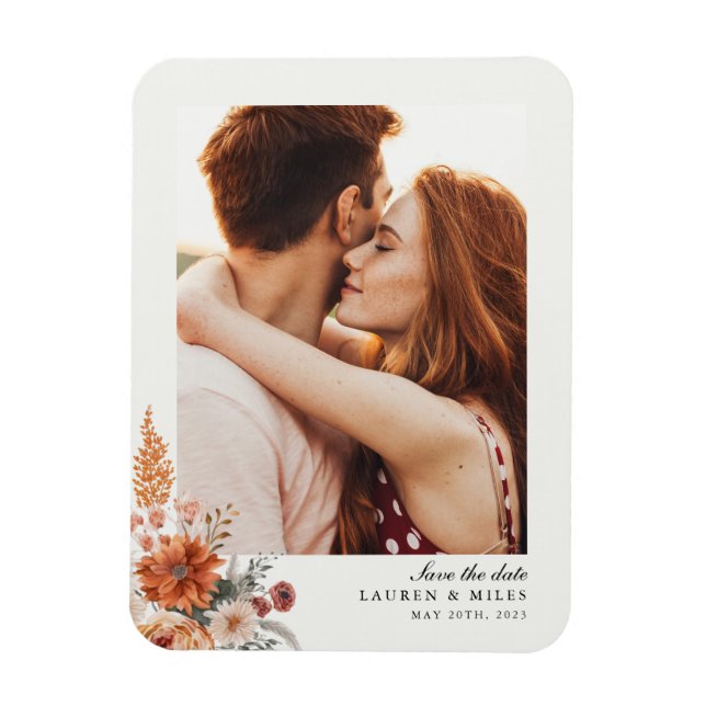 Boho Floral Fall Save The Date With Photo Magnet (Vertical)