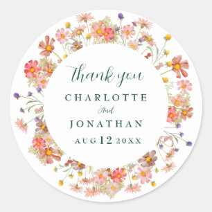 Boho Floral Fall Wedding Thank You Classic Round Sticker