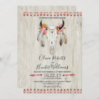 Boho Floral Feather Antlers Cow Skull Wood Wedding
