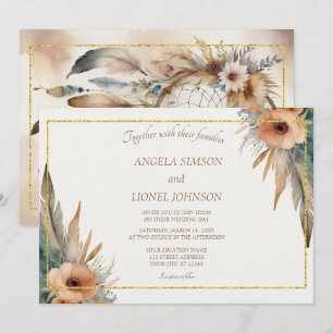 Boho Floral Feather Dreamcatcher Wedding Invitation
