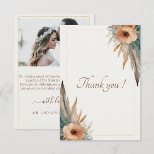 Boho Floral Feather Dreamcatcher Wedding Thank You Card