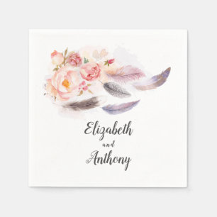 Boho Floral Feathers Napkin