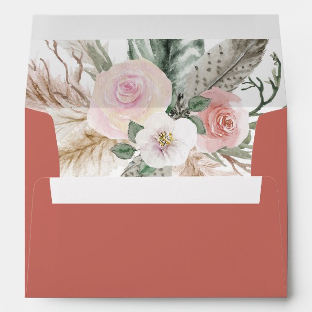 Boho Floral Feathers Pampas Grass Terra Cotta Enve Envelope (Back (Bottom))