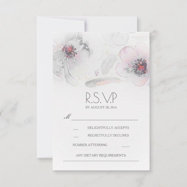 Boho Floral Feathers Watercolor Grey RSVP Card (Front)