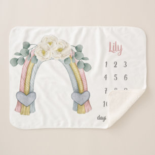 Boho Floral Fibre Rainbow Milestone Baby Sherpa Blanket