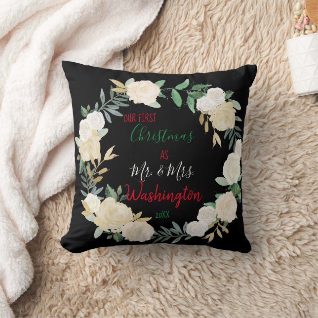 Boho Floral First Christmas Personalised Cushion (Blanket)