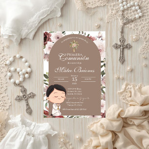Boho Floral First Communion Invitation
