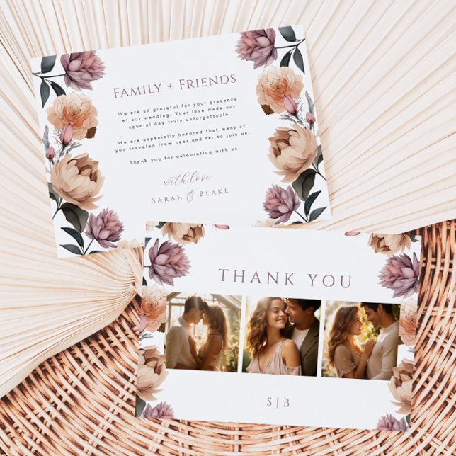 Boho Floral Flat Photo Wedding Thank You Card (Creator Uploaded)