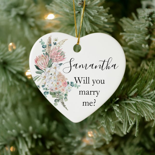 Boho Floral Flower Will You Marry Me Proposal  Ceramic Ornament (Tree)