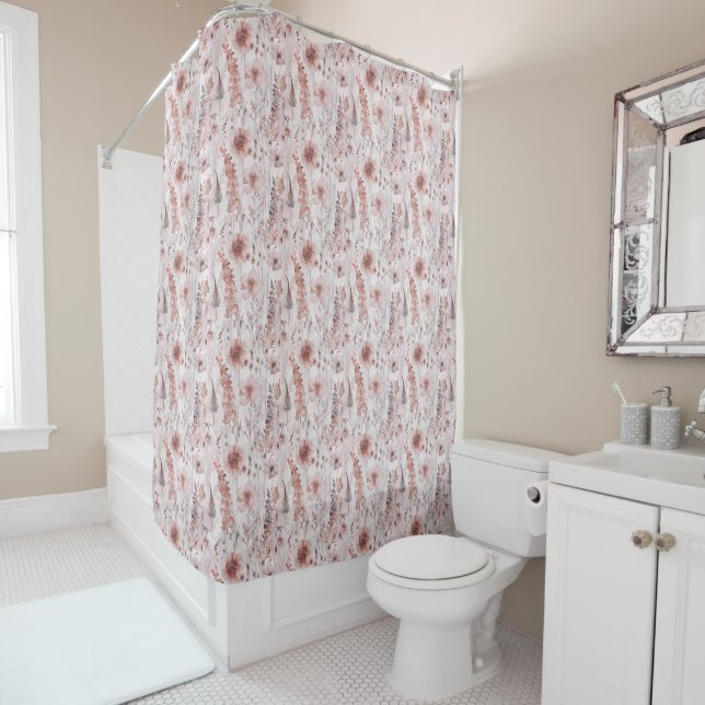 Boho Floral Flowers Modern Pattern Shower Curtain (In Situ)