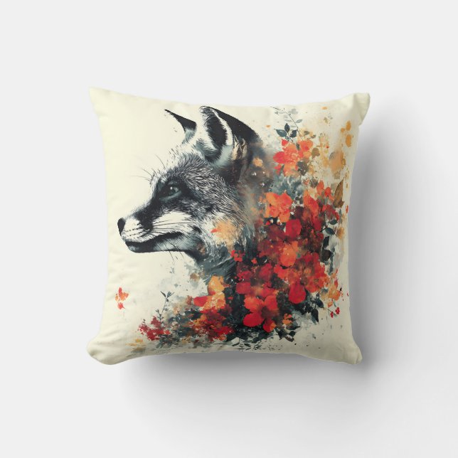 Boho Floral Fox Wildlife Nature Cushion (Front)