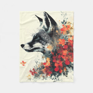 Boho Floral Fox Wildlife Nature Fleece Blanket