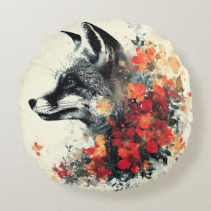 Boho Floral Fox Wildlife Nature Round Cushion