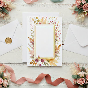Boho floral frame blank wedding invitation