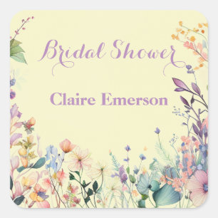 Boho floral frame invitation square sticker