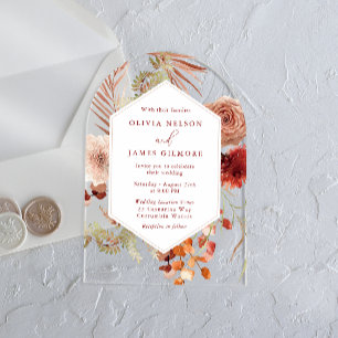 Boho Floral Frame Modern Wedding Acrylic Invitations