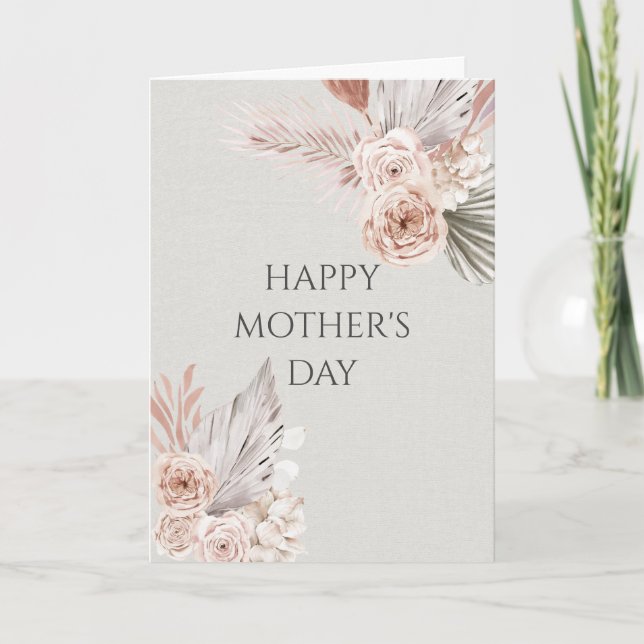 Boho Floral Frame Mother's Day Faux Linen Card (Front)
