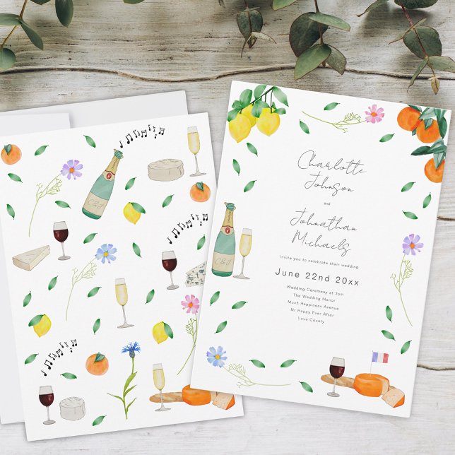 Boho Floral French Wine and Cheese Invitation (Boho chic summer wedding whimsical floral wind and cheese french theme)