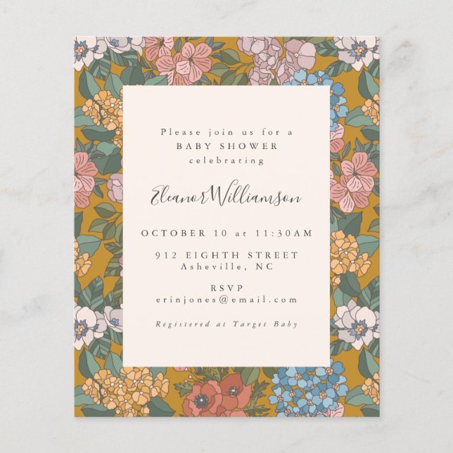 Boho Floral Garden Budget Baby Shower Invitation (Front)