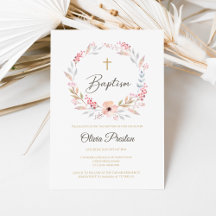 Boho Floral Girl Baptism Invitation