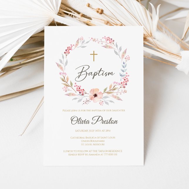 Boho Floral Girl Baptism Invitation (Creator Uploaded)