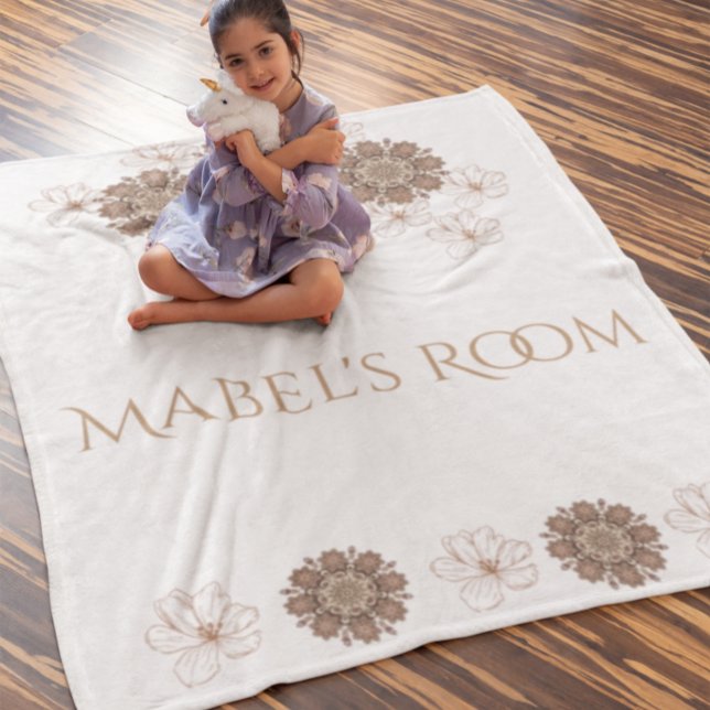 Boho Floral Girl's Monogram Name Fleece Blanket (Creator Uploaded)