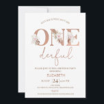 Boho Floral Girls Onederful 1st Birthday Invitation<br><div class="desc">Boho Floral Girls Onederful 1st Birthday Invitation
 
Sweet,  modern and simple boho girl's first birthday invitation featuring some a faux rose gold foil heading and various floral arrangements in white,  pink and natural tones and with pampas grass.  Ideal for someone looking for a modern bohemian girl's first birthday invitation.</div>