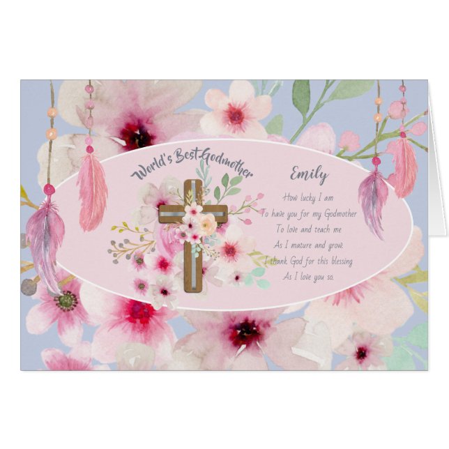 Boho Floral GODMOTHER Card POEM Personalised (Front Horizontal)