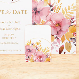 Boho Floral Gold and Pink RSVP with QR Code  Enclosure Card