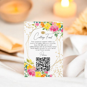 Boho Floral Gold Graduation QR College fund Enclosure Card