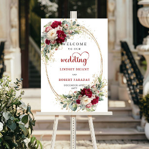 Boho floral gold greenery wedding welcome sign 