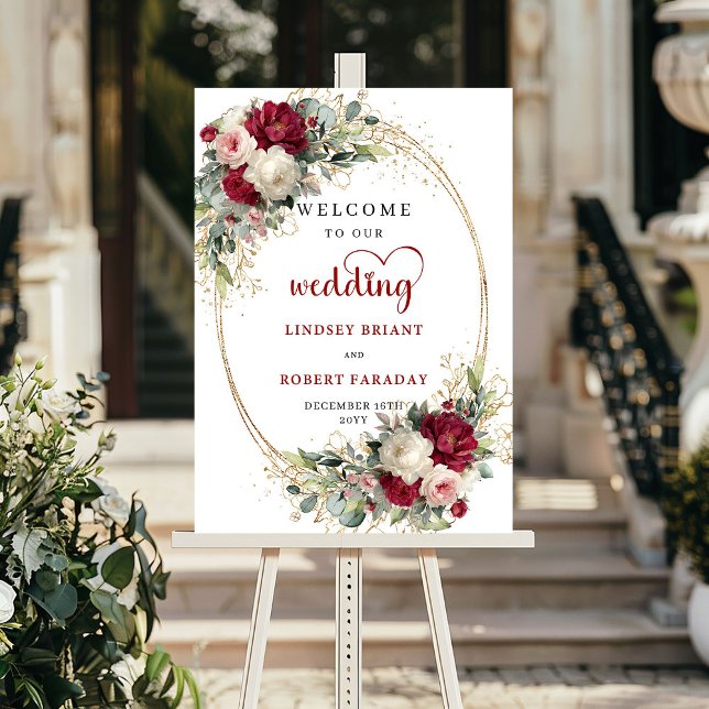 Boho floral gold greenery wedding welcome sign  (Boho floral gold greenery wedding welcome sign template

)