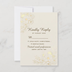 Boho Floral Gold Wedding  RSVP Card