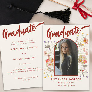 Boho Floral Graduate Photo Arch Elegant Script Announcement