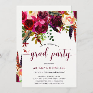 Boho Floral Graduation Party Invitation