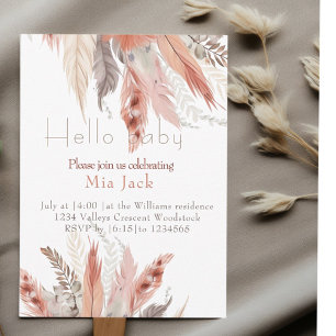 Boho floral grass Baby shower Invitation