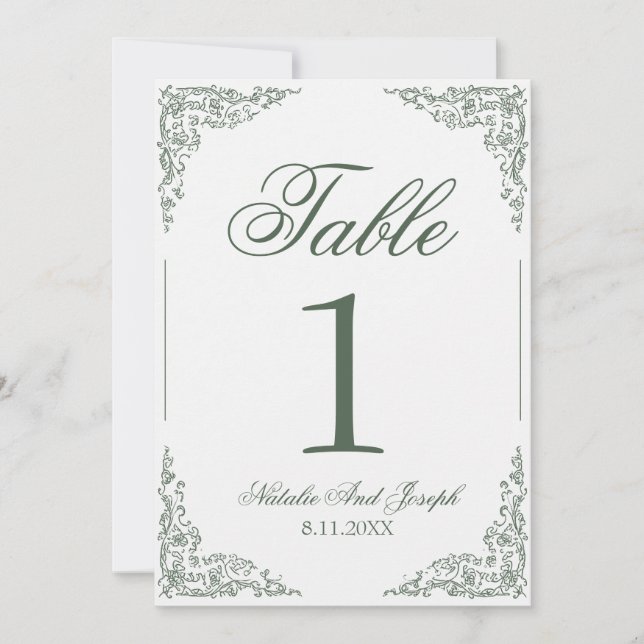 Boho Floral Green Botanical Wedding Table Number (Front)