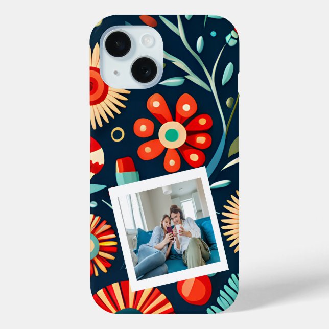 Boho Floral Green Red Personalised Photo  Case-Mate iPhone Case (Back)