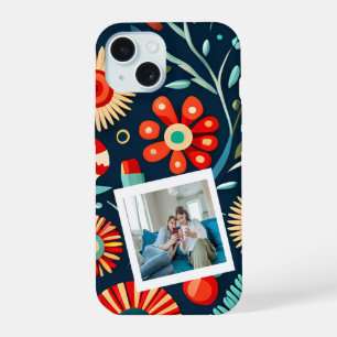 Boho Floral Green Red Personalised Photo iPhone 15 Case