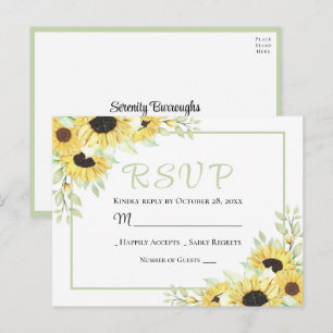 Boho Floral Green Yellow Sunflowers Wedding RSVP Postcard