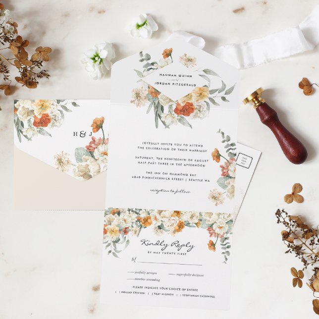 Boho Floral Greenery Botanical Wedding All In One Invitation (Creator Uploaded)