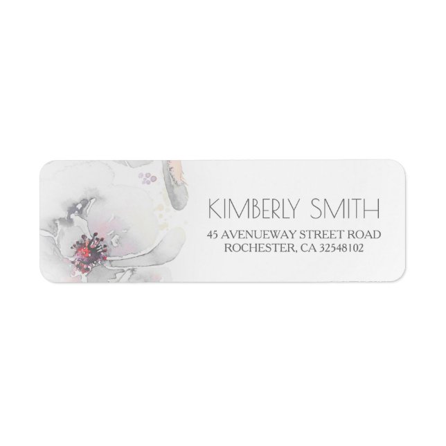 Boho Floral Grey Blush Watercolor Elegant Wedding Return Address Label (Front)
