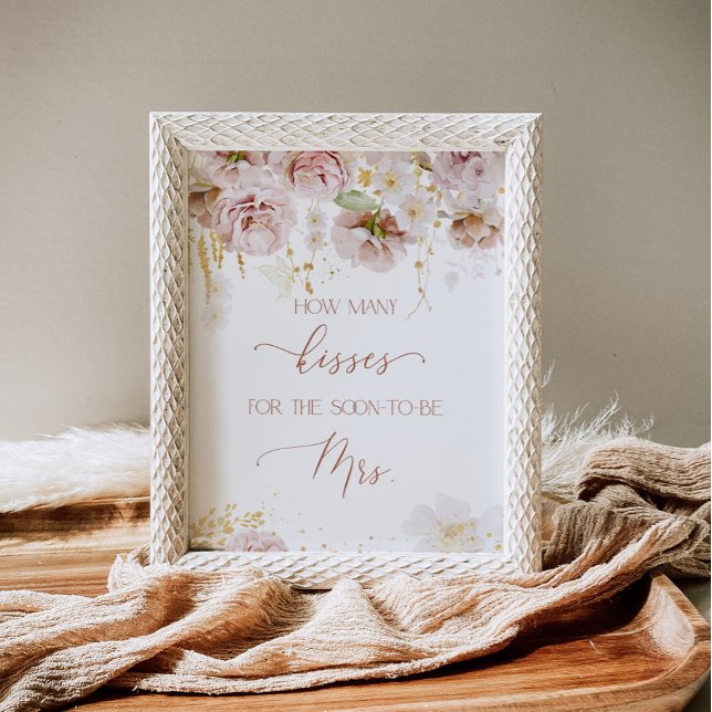 Boho floral guess how many kisses bridal shower poster (Creator Uploaded)