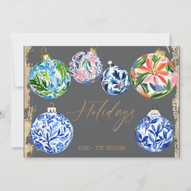 Boho Floral Happy Holidays Flat Holiday Card (Front)