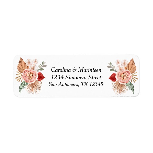 Boho Floral Heart White Return Address Label (Front)