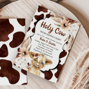 Boho Floral Highland Cow Baby Shower Invitation